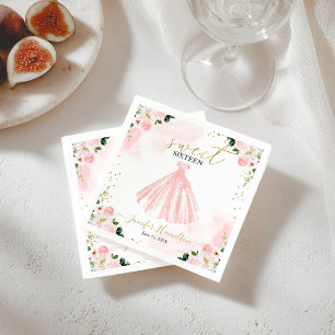 Servilleta De Papel Vestido Rosa Floral Rubor Cumple Dulces 16