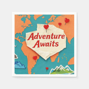 Servilleta De Papel Viaja por el mapa del mundo con pines para el cora