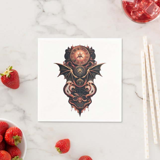 Servilleta De Papel Viaje místico del tiempo con alas, reloj de vapor. (In situ)