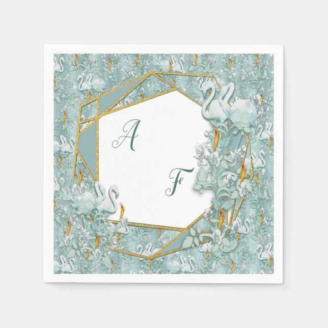 Servilleta De Papel Vías verdes de seda y flores flamencos (Anverso)