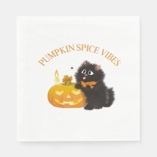 Servilleta De Papel Vibes de especias de calabaza, Halloween, gato neg