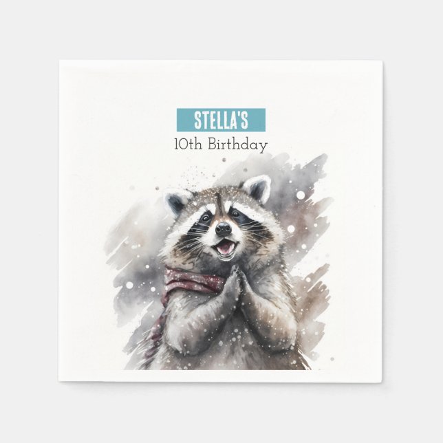 Servilleta De Papel Vibes de invierno Raccoon - Fiesta de cumpleaños - (Anverso)