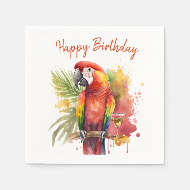 Servilleta De Papel Vibes de verano loro - cumpleaños (Anverso)