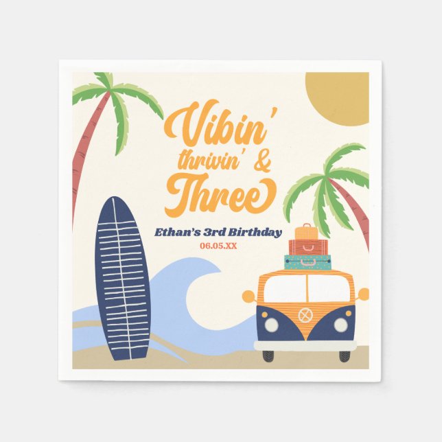Servilleta De Papel Vibin' y Three Surf Blue Fiesta de tercer cumpleañ (Anverso)