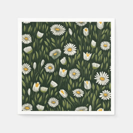 Servilleta De Papel Vibrant Daisy Pattern with Lush Green Accents