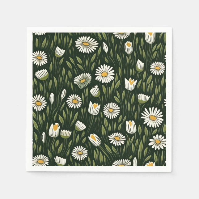 Servilleta De Papel Vibrant Daisy Pattern with Lush Green Accents (Anverso)