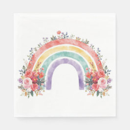Servilleta De Papel Vibrant Floral Rainbow Watercolor Birthday Party