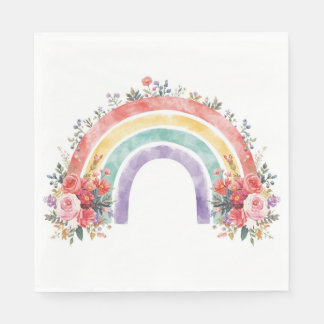 Servilleta De Papel Vibrant Floral Rainbow Watercolor Birthday Party