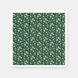 Servilleta De Papel Vibrant Green Pattern with Yellow Flowers & Leaves