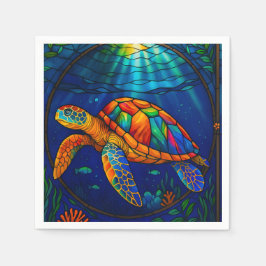 Servilleta De Papel Vibrant Stained Glass Sea Turtle Ocean Design