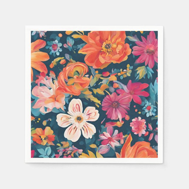Servilleta De Papel Vibrante Arte Gráfico Floral (Anverso)