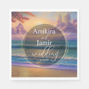 Servilleta De Papel Vibrante Beach Background Faux Purpurina Boda