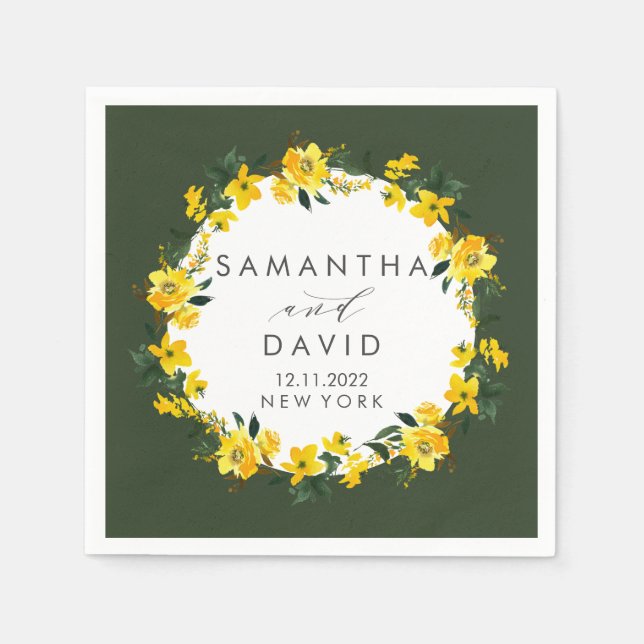Servilleta De Papel Vibrante Boda verde amarillo con flores personaliz (Anverso)
