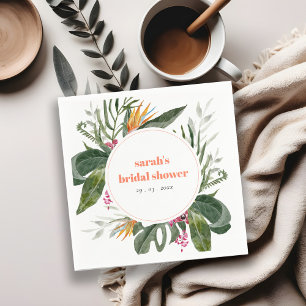 Servilleta De Papel Vibrante Boho Tropical Floral Bridal Shower Rosado