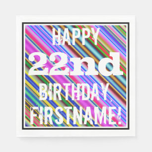 Servilleta De Papel Vibrante, colorido cumpleaños número 22 + nombre p