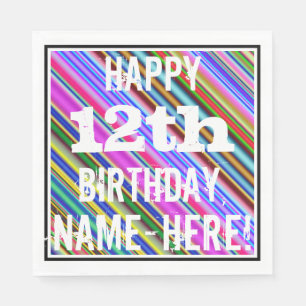 Servilleta De Papel Vibrante, colorido duodécimo cumpleaños + nombre p