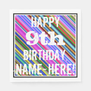 Servilleta De Papel Vibrante, colorido noveno cumpleaños + nombre pers
