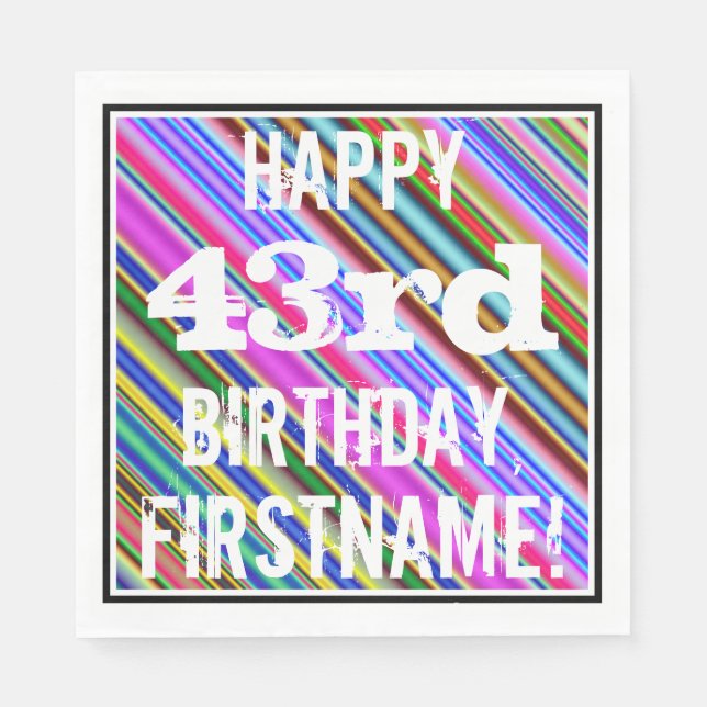 Servilleta De Papel Vibrante Cumpleaños 43 + Nombre Personalizado (Anverso)