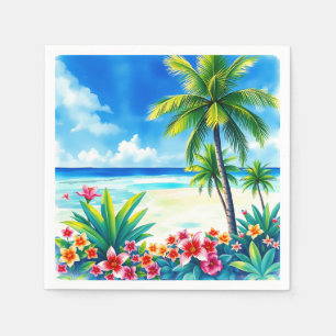 Servilleta De Papel Vibrante escena tropical con palmeras