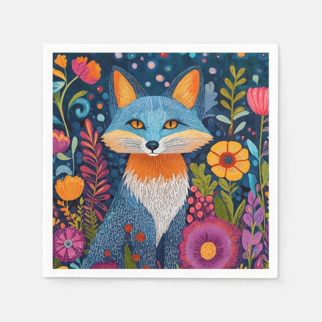 Servilleta De Papel Vibrante Fox Dot Art en medio de Lush Flora (Anverso)
