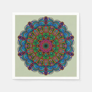 Servilleta De Papel Vibrante Mandala Patrón floral y geométrico