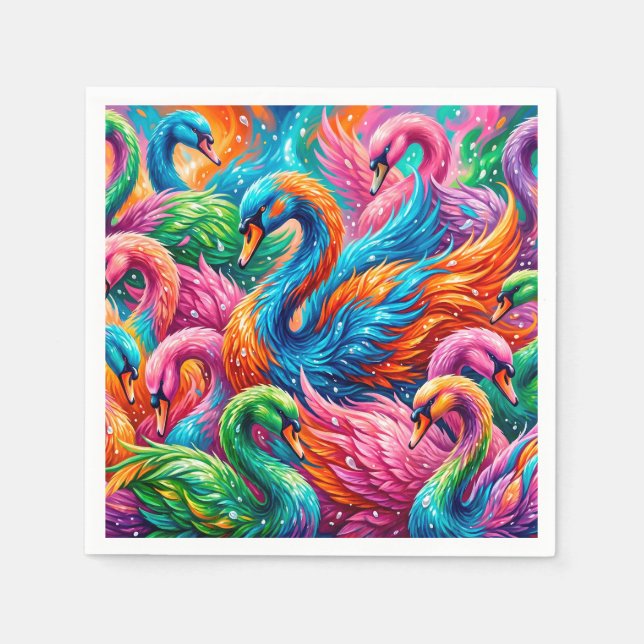 Servilleta De Papel Vibrante paisaje de sueños de cisne – Boho psicodé (Anverso)