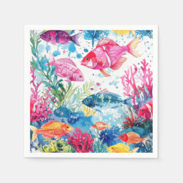 Servilleta De Papel Vibrante patrón de vida marina de acuarela de pece