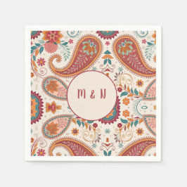Servilleta De Papel Vibrante patrón floral blanco Paisley Boho