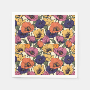 Servilleta De Papel Vibrante patrón floral con adornos coloridos