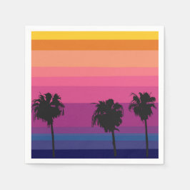 Servilleta De Papel Vibrante puesta de sol en el océano con siluetas d