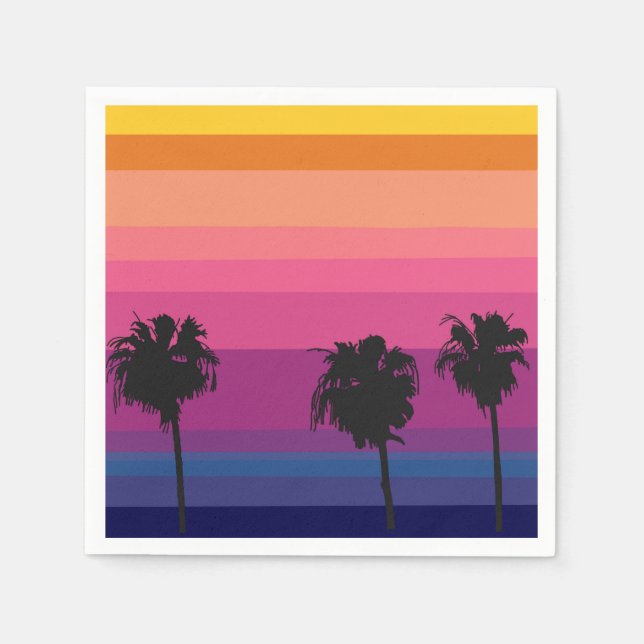 Servilleta De Papel Vibrante puesta de sol en el océano con siluetas d (Anverso)