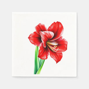 Servilleta De Papel Vibrante Red Amaryllis en acuarela