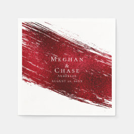 Servilleta De Papel Vibrante Red Faux Relieve metalizado Paint Stroke