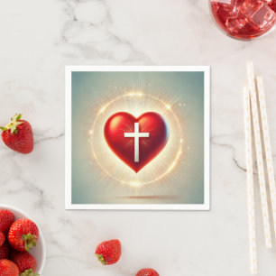 Servilleta De Papel Vibrante Red Heart Christian Cross Decoupage
