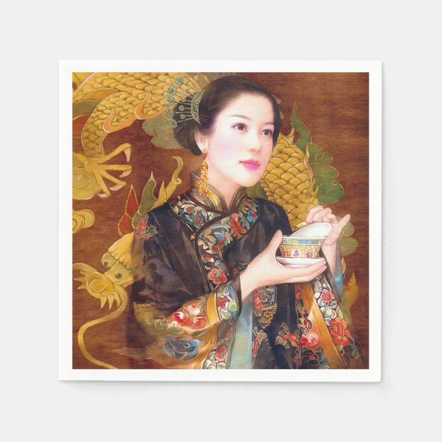 Servilleta De Papel Vibrante retrato de una dama china oriental (Anverso)