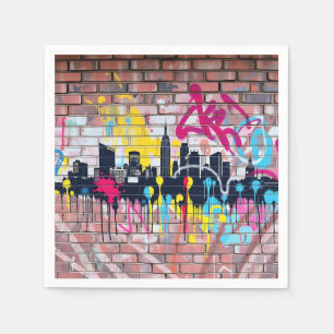 Servilleta De Papel Vibrante Skyline de la ciudad pintada con aerosol