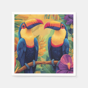 Servilleta De Papel Vibrantes pinturas turcasAves tropicales en el par