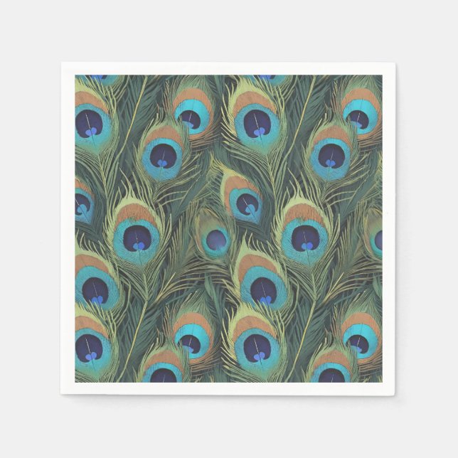 Servilleta De Papel Vibrantes plumas de pavo real (Anverso)