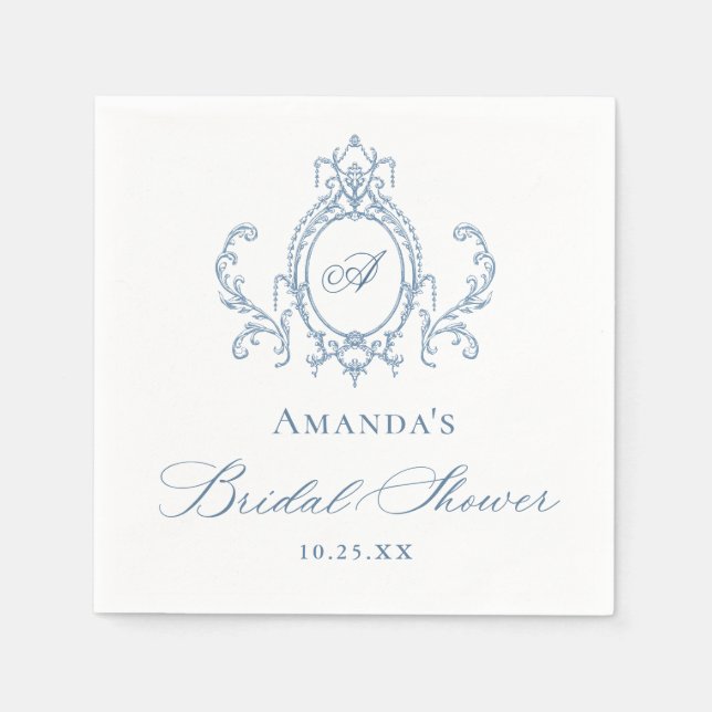 Servilleta De Papel Victoria Ornate Grace Dusty Blue Bridal Shower (Anverso)