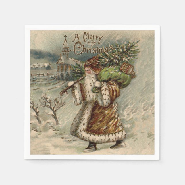 Servilleta De Papel Victorian Santa Claus With Christmas Tree (Anverso)