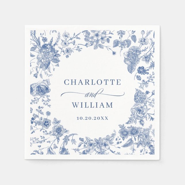 Servilleta De Papel Victoriano Dusty Blue French Garden Boda Floral (Anverso)