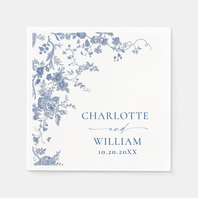 Servilleta De Papel Victoriano Dusty Blue French Garden Boda Floral (Anverso)