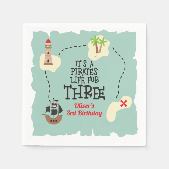 Servilleta De Papel Vida pirata por TRES cumpleaños (Anverso)