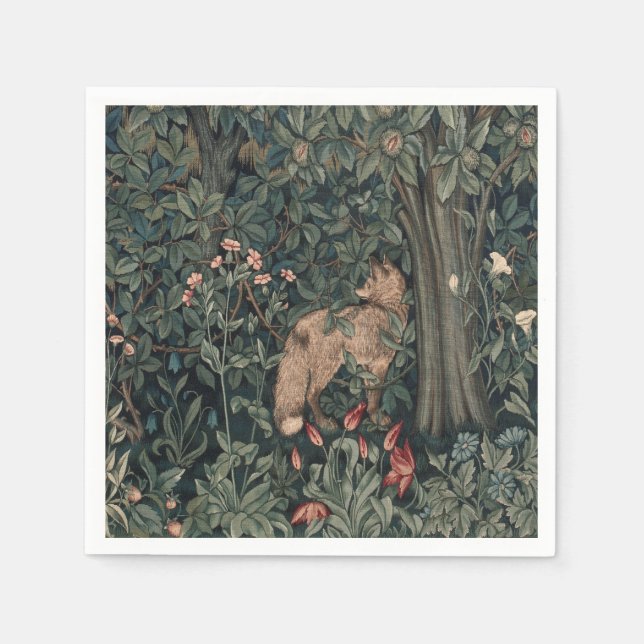 Servilleta De Papel Vida silvestre William Morris Greenery Fox (Anverso)