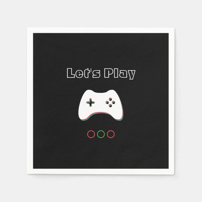 Servilleta De Papel Video Game Controller, Let's Play, Red & Green Art (Anverso)