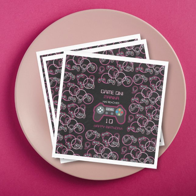 Servilleta De Papel Videojuego Neon Pink Girls Birday Party (Video Game Neon Pink Girls Birthday Party Napkins)