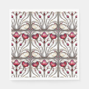 Servilleta De Papel Vidrio emplomado floral rojo elegante
