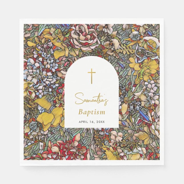 Servilleta De Papel Vidrio Manchado Christening Baptism Favor (Anverso)