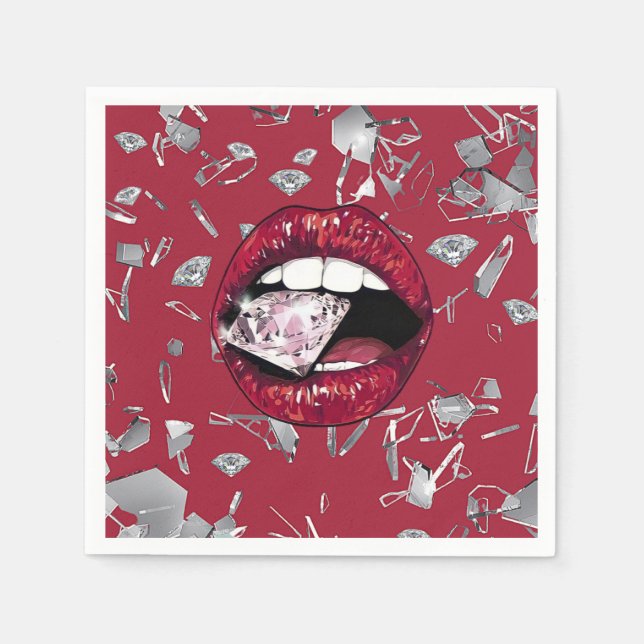 Servilleta De Papel Vidrios rojos destrozados y diamantes (Anverso)
