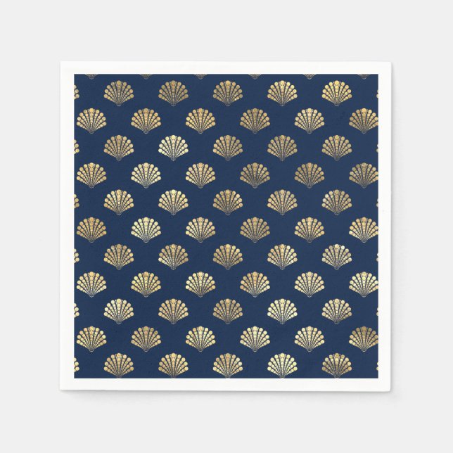 Servilleta De Papel Vieiras doradas en azul (Anverso)